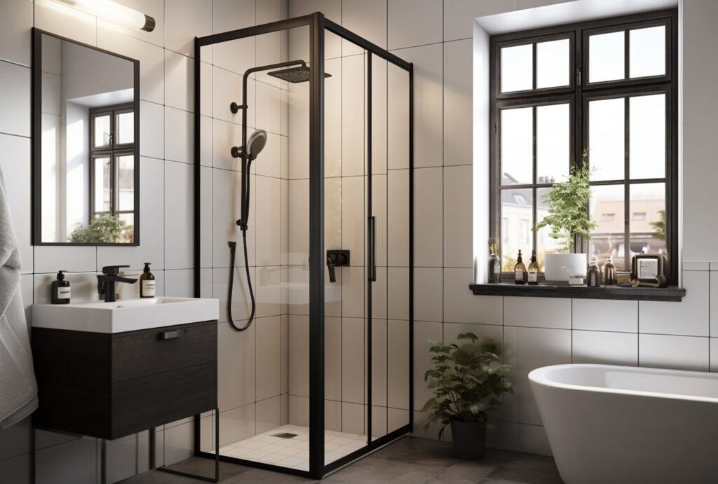 Modern glass shower cubicle in a bathroom